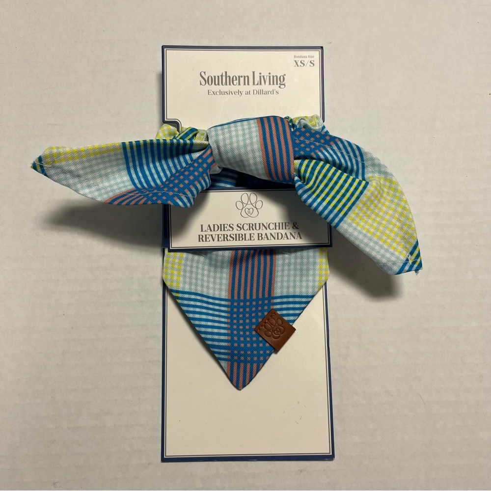 Southern Living Scrunchie & Pet Reversible Bandana Matching Set Sz XS/S NWT
